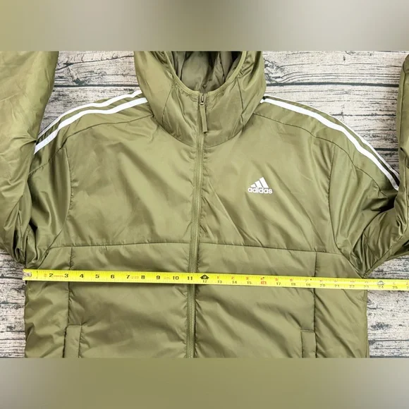 Adidas Men's Essentials Insulated Hooded Jacket, Size Large, Olive Green